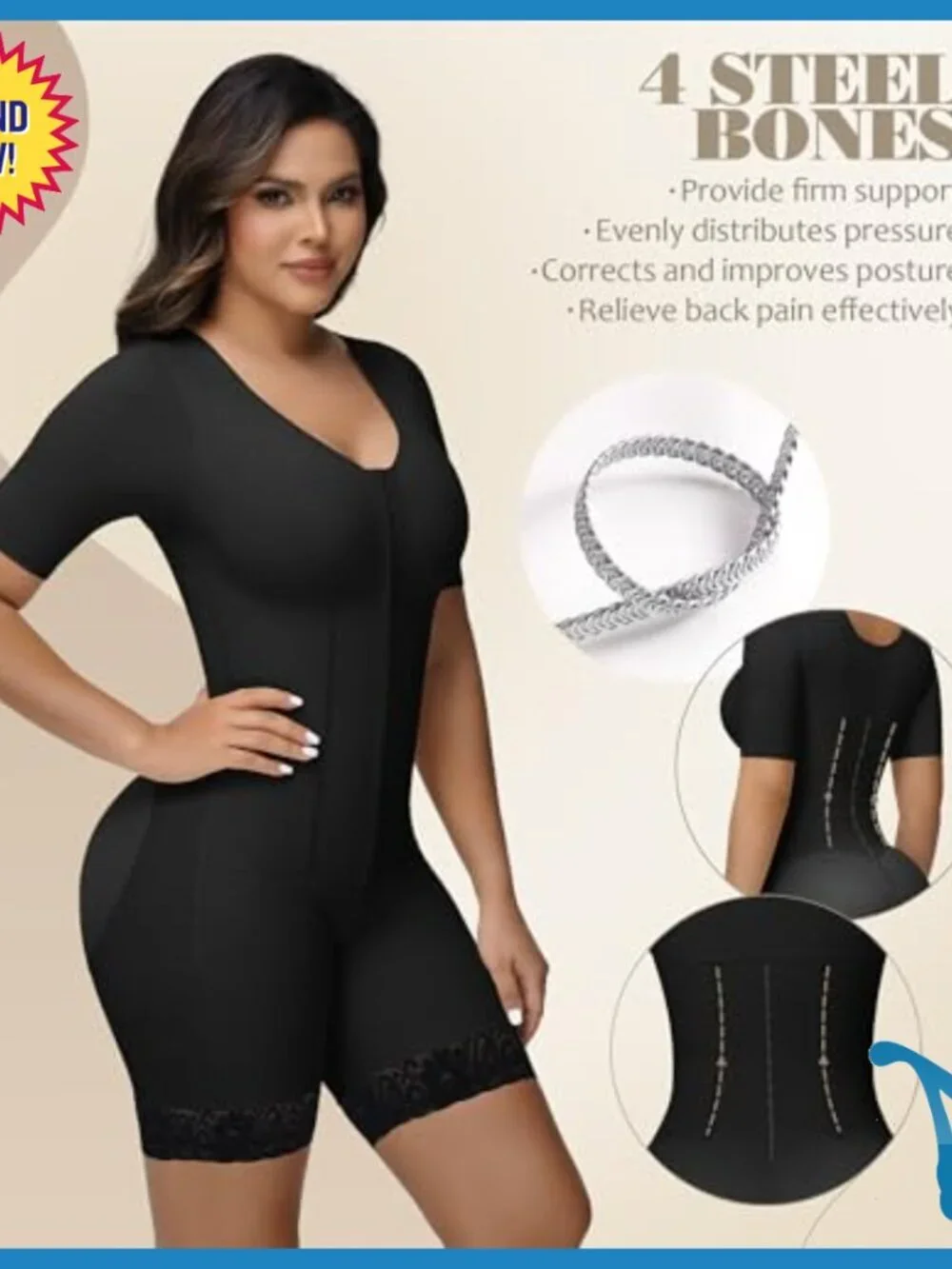 Compression Bodysuit Shapewear with Steel Bones Tummy Control Post Surgery